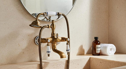 Antique Brass &amp; Porcelain Wall-Mount Shower System