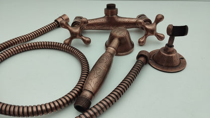 Engraved Antique Copper Shower Set with Exposed Mixer