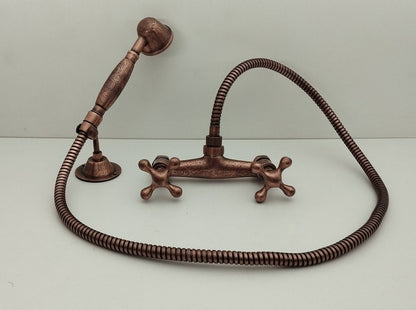 Engraved Antique Copper Shower Set with Exposed Mixer