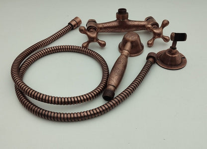 Engraved Antique Copper Shower Set with Exposed Mixer
