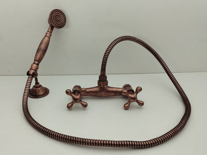 Engraved Antique Copper Shower Set with Exposed Mixer