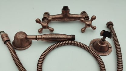 Engraved Antique Copper Shower Set with Exposed Mixer
