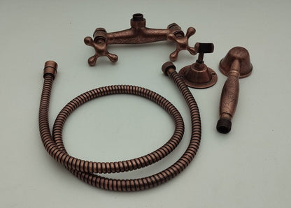 Engraved Antique Copper Shower Set with Exposed Mixer