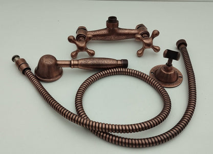 Engraved Antique Copper Shower Set with Exposed Mixer