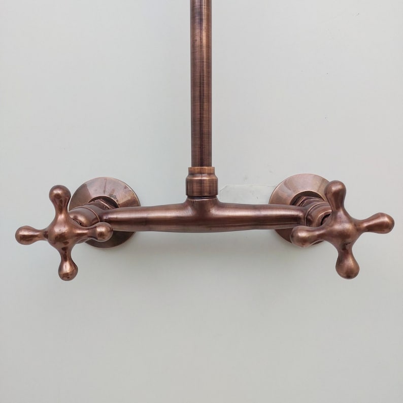 Rustic Antique Copper Gooseneck Wall-Mount Faucet