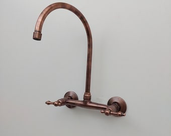 Rustic Antique Copper Gooseneck Wall-Mount Faucet