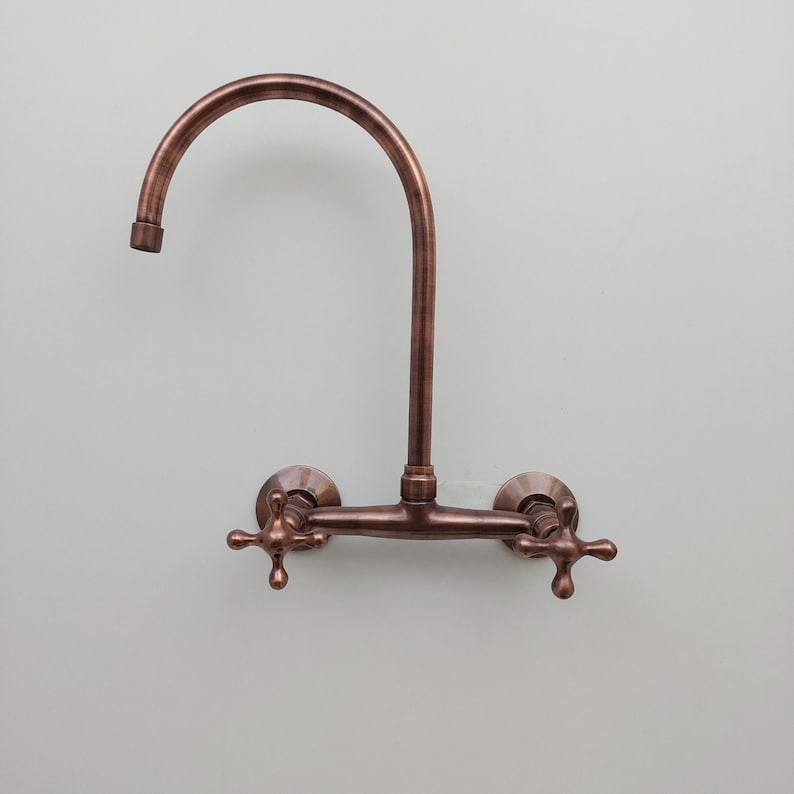 Rustic Antique Copper Gooseneck Wall-Mount Faucet