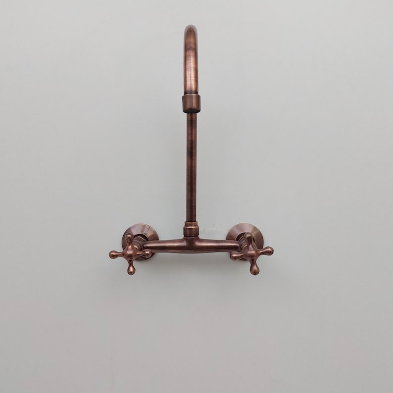 Rustic Antique Copper Gooseneck Wall-Mount Faucet