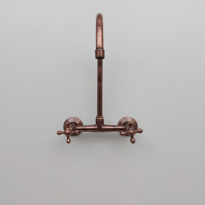 Rustic Antique Copper Gooseneck Wall-Mount Faucet