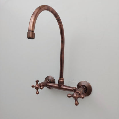 Rustic Antique Copper Gooseneck Wall-Mount Faucet