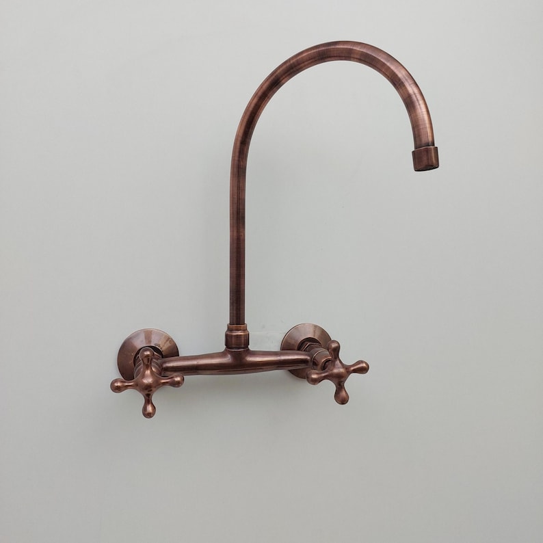 Rustic Antique Copper Gooseneck Wall-Mount Faucet