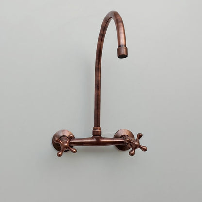 Rustic Antique Copper Gooseneck Wall-Mount Faucet