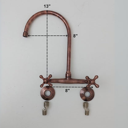 Rustic Antique Copper Gooseneck Wall-Mount Faucet