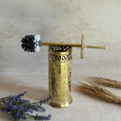 Luxury Engraved Brass Toilet Brush Holder Set