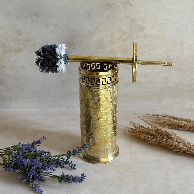 Luxury Engraved Brass Toilet Brush Holder Set