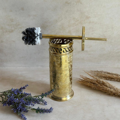 Luxury Engraved Brass Toilet Brush Holder Set