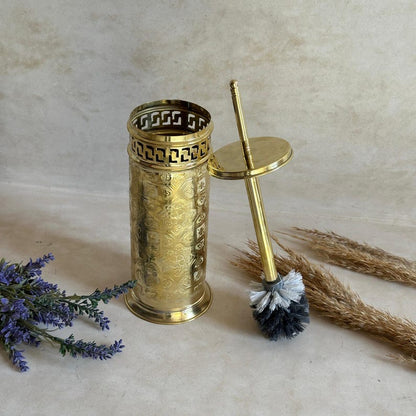 Luxury Engraved Brass Toilet Brush Holder Set