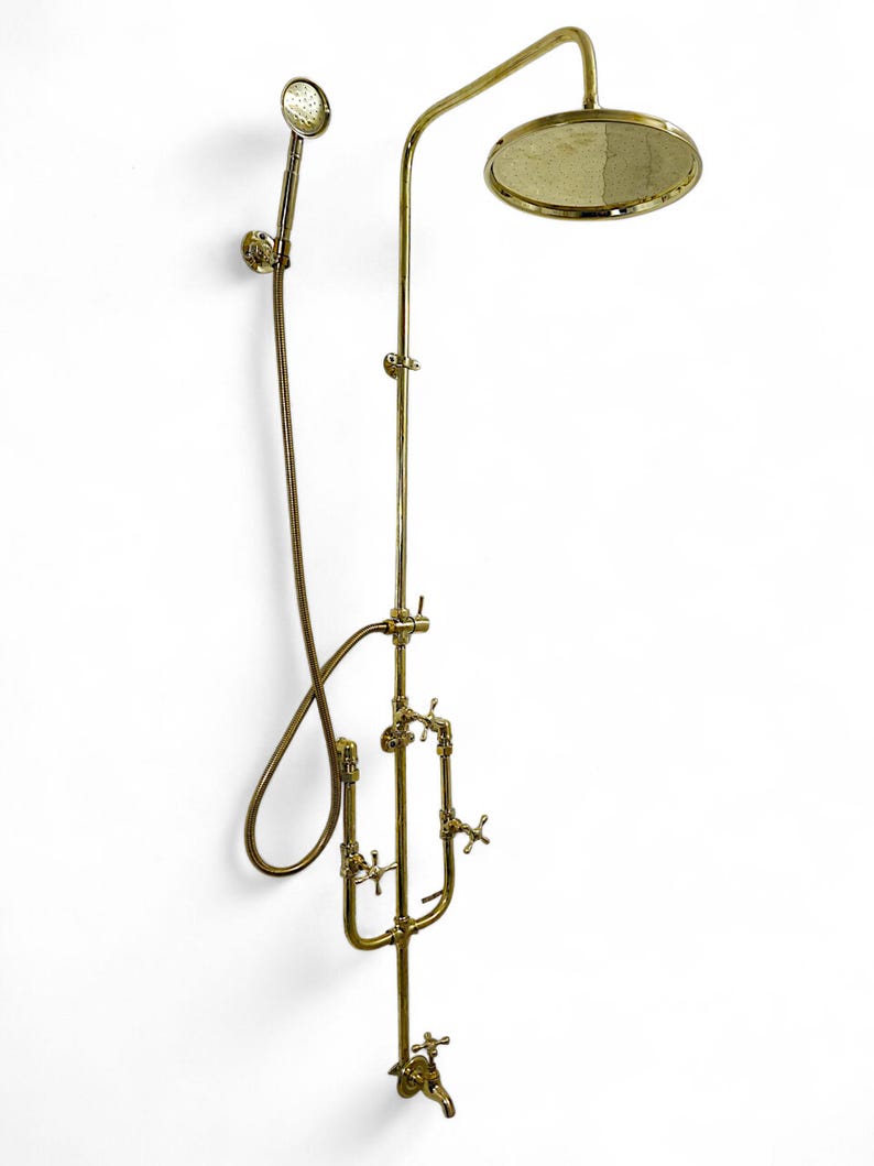 Unlacquered Brass Exposed Rain Shower System