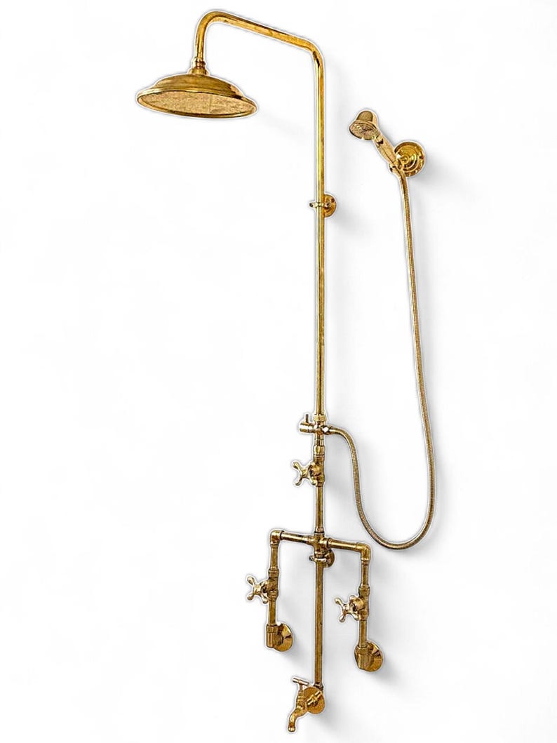 Unlacquered Brass Exposed Rain Shower System