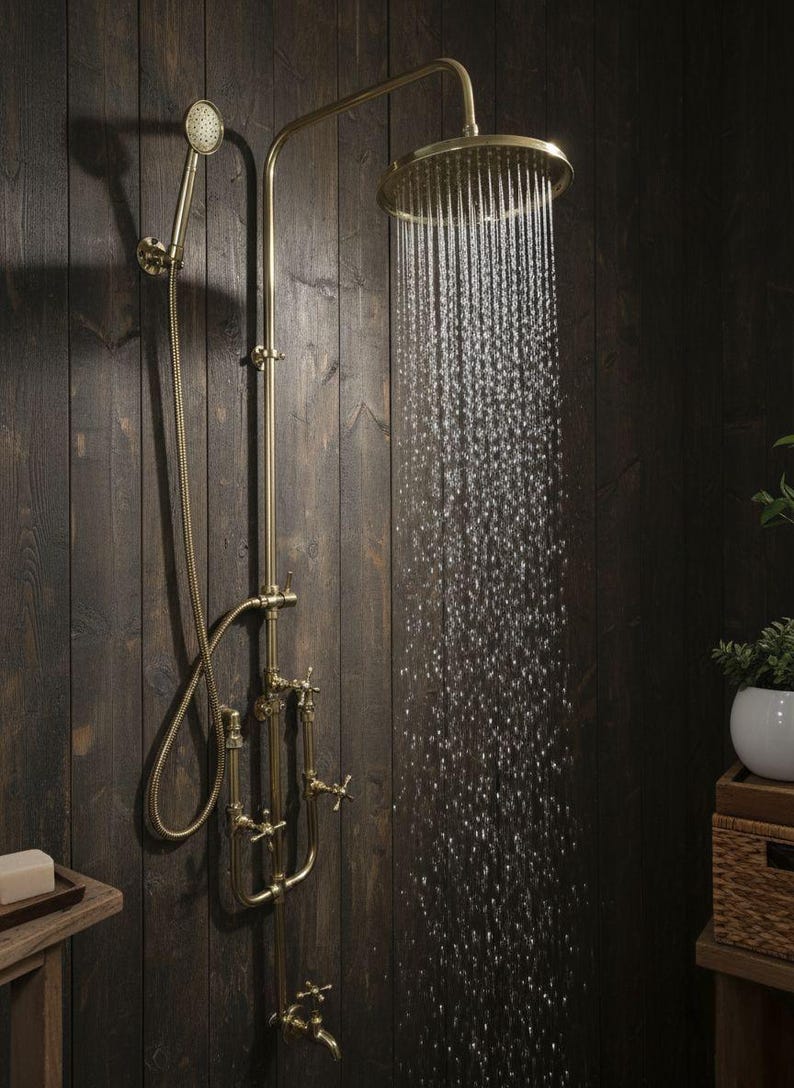 Unlacquered Brass Exposed Rain Shower System