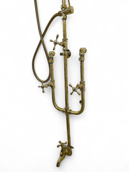 Unlacquered Brass Exposed Rain Shower System