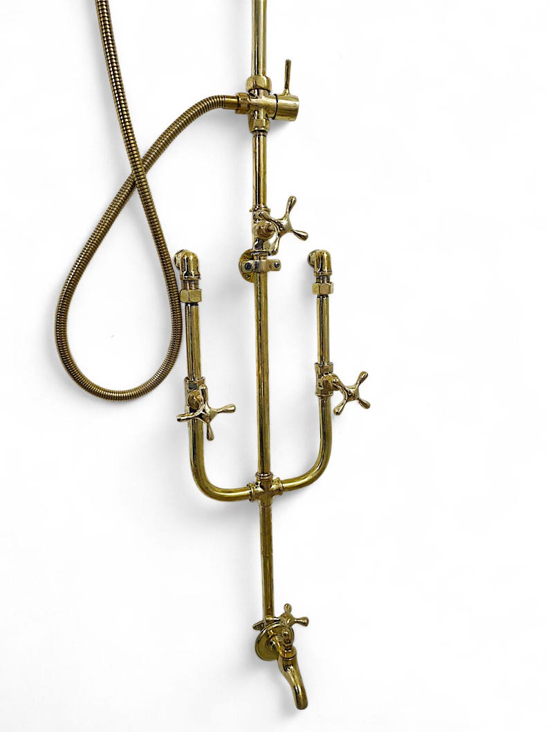Unlacquered Brass Exposed Rain Shower System