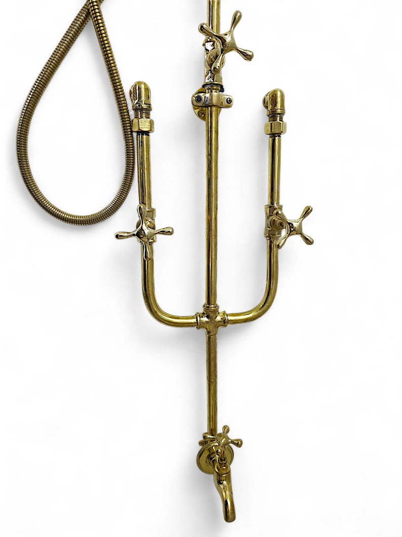 Unlacquered Brass Exposed Rain Shower System