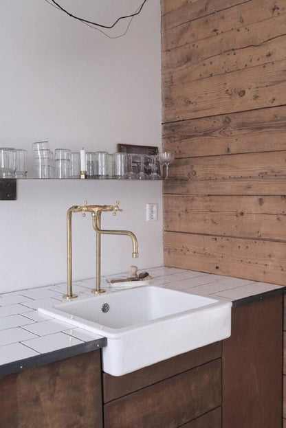Tall Unlacquered Brass Basin Mixer
