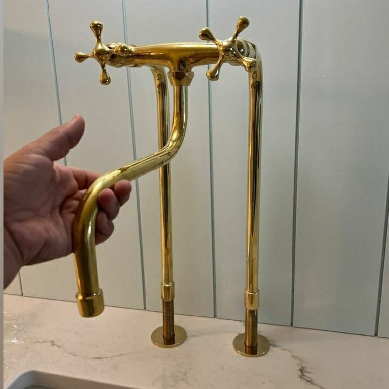 Tall Unlacquered Brass Basin Mixer
