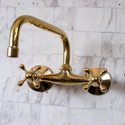 Unlacquered Brass Wall-Mounted Bridge Faucet