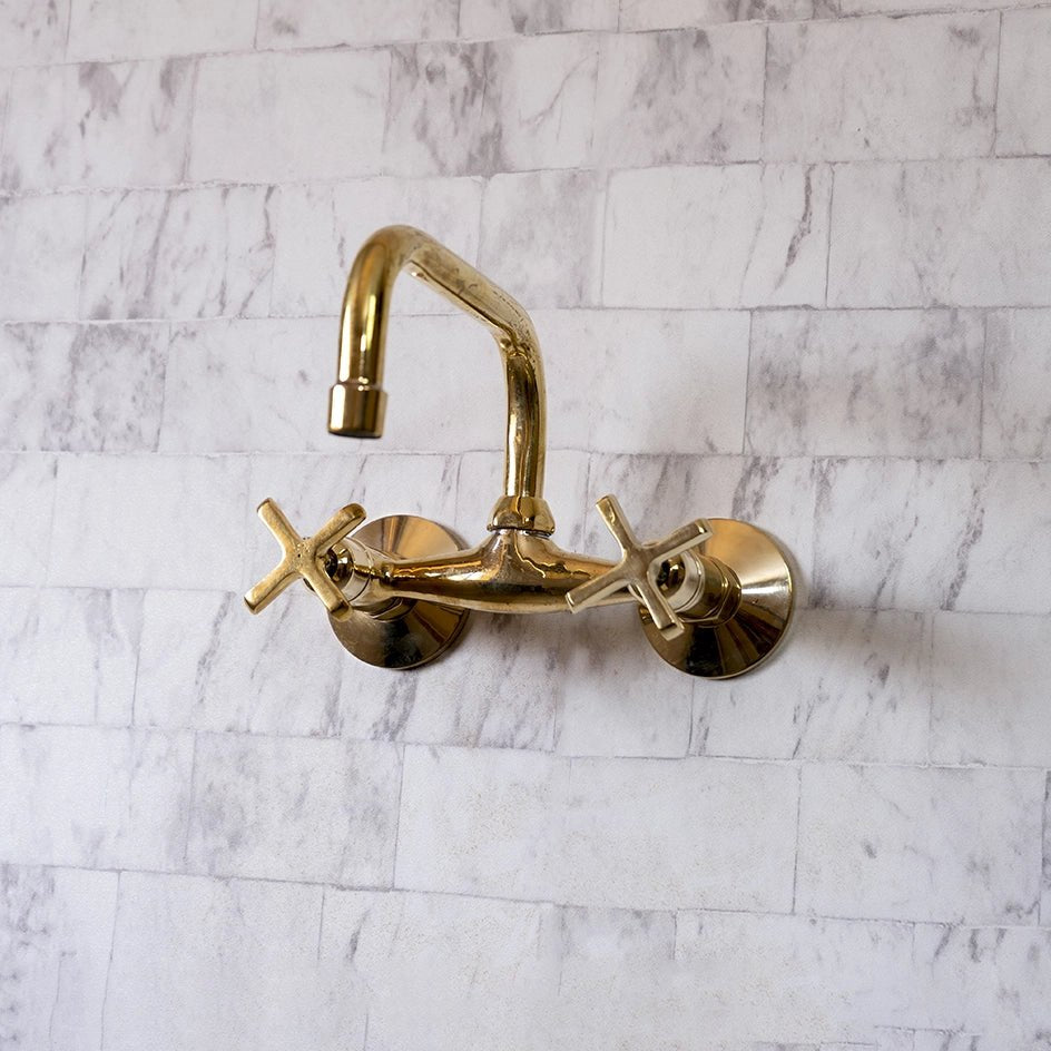 Unlacquered Brass Wall-Mounted Bridge Faucet