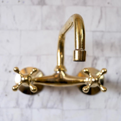 Unlacquered Brass Wall-Mounted Bridge Faucet