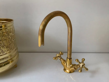 Polished Brass Swan-Neck Faucet with Scalloped Spout